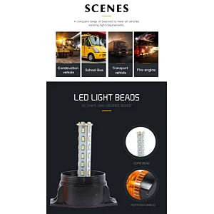 Auto Lighting System Beacon Lamp DC10-80V Forklift Truck Led Strobe Light for Vehicles Yellow White Red Blue Certification:Emark R65 CE RoHS