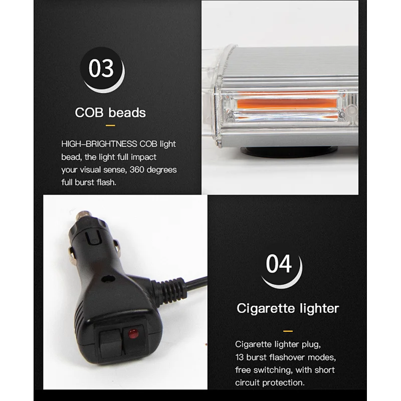 8 COB High Intensity Law Enforcement Emergency Hazard Warning Flashing Car Truck Construction LED Roof Top Mini Bar Strobe Light with Magnetic Base