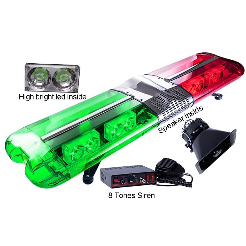 Ambulance Vehicle Green Red Led  Rotating Warning Lights lightBar Police Blinker Led Roof Strobe Light Bar with Horn Siren