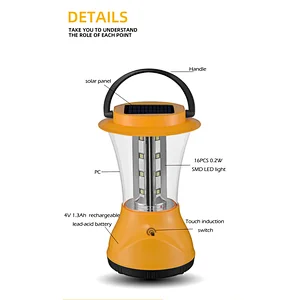 Portable solar powered led camping lantern outdoor camping light with touch swith