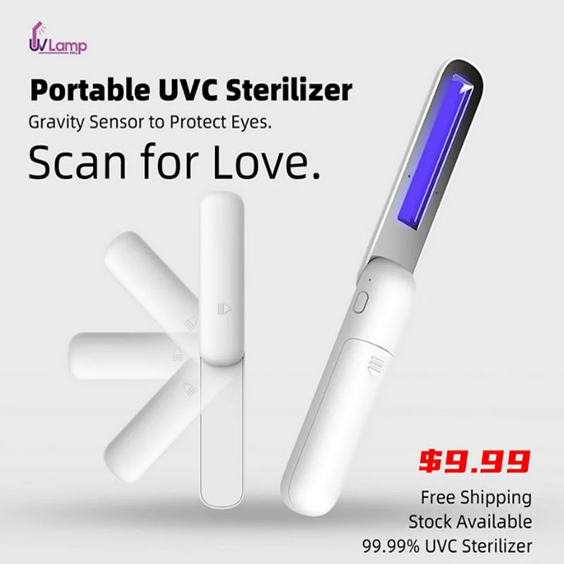 2022 most popular product portable folding 2W uv light uvc disinfection sterilizer uv lamp