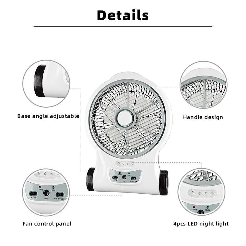8 inches led rechargeable multifunction electric emergency fan