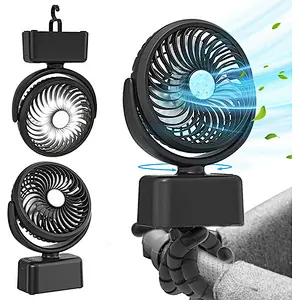 Battery Operated Camping Fan with LED Lantern for Tent- Rechargeable 5000mAh Battery Portable USB Desk Fan with Hanging Hook for Car