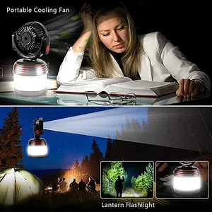 LED Camping Lantern with Ceiling Fan Rechargeable Lantern Flashlight with Camping Fan Portable Tent Fan with Hook for Hurricane Emergency Outages