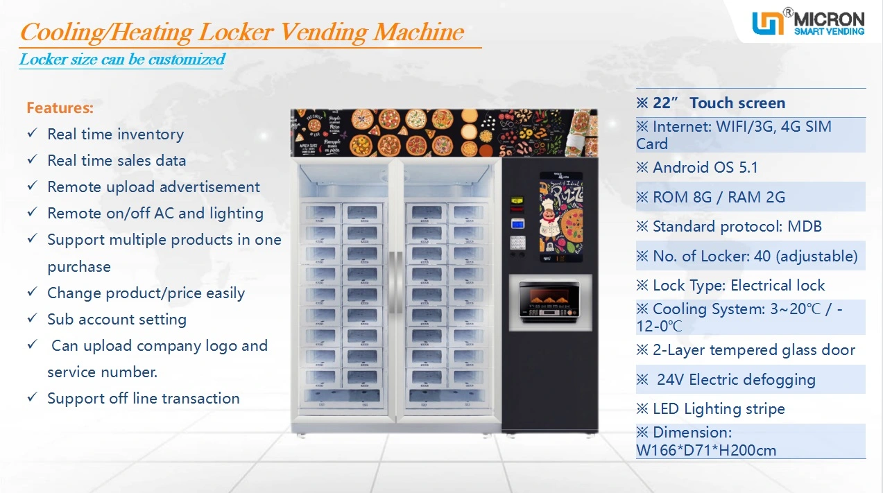 Micron smart hot food vending machine with microwave oven cooling locker vending machine can be customized