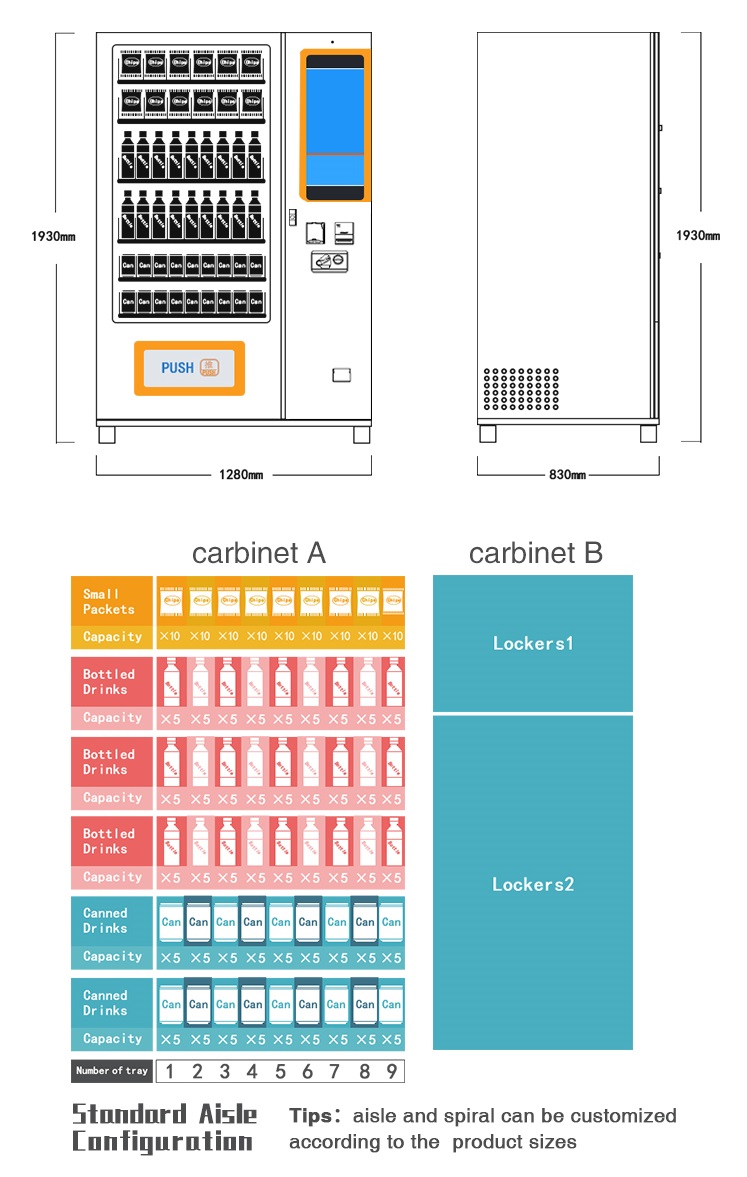 Micron smart drink snack vending machines for retail items