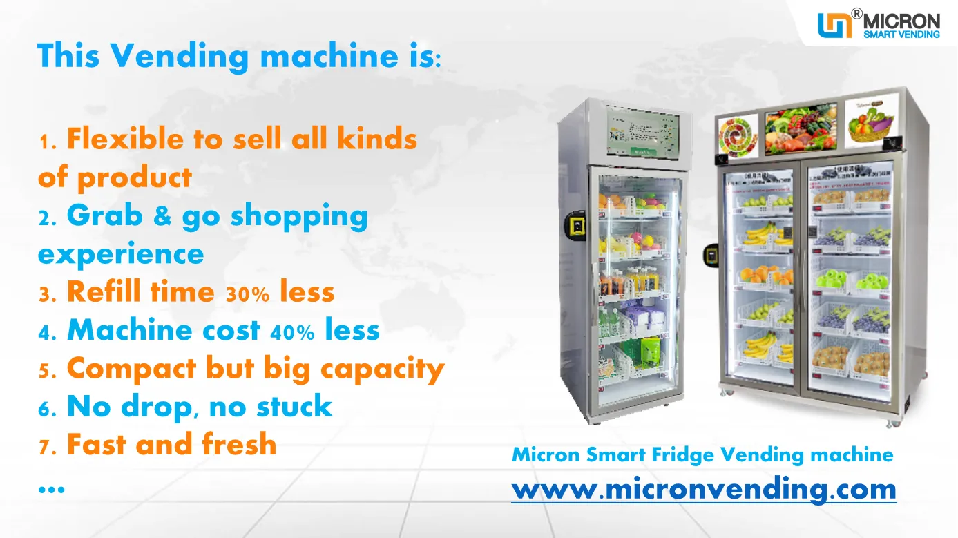 Micron smart fridge vending machine for foods and drinks