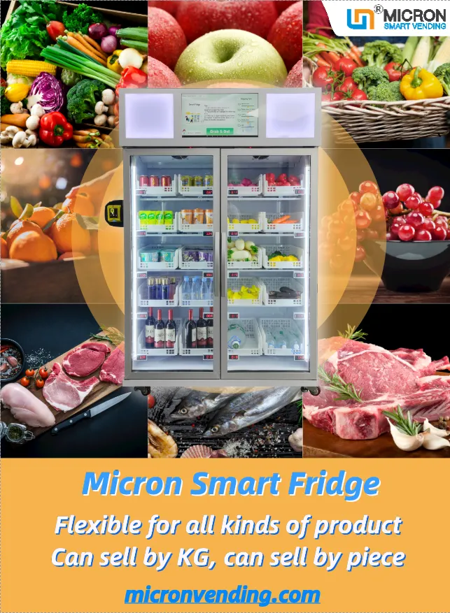 Micron smart fridge vending machine for foods and drinks