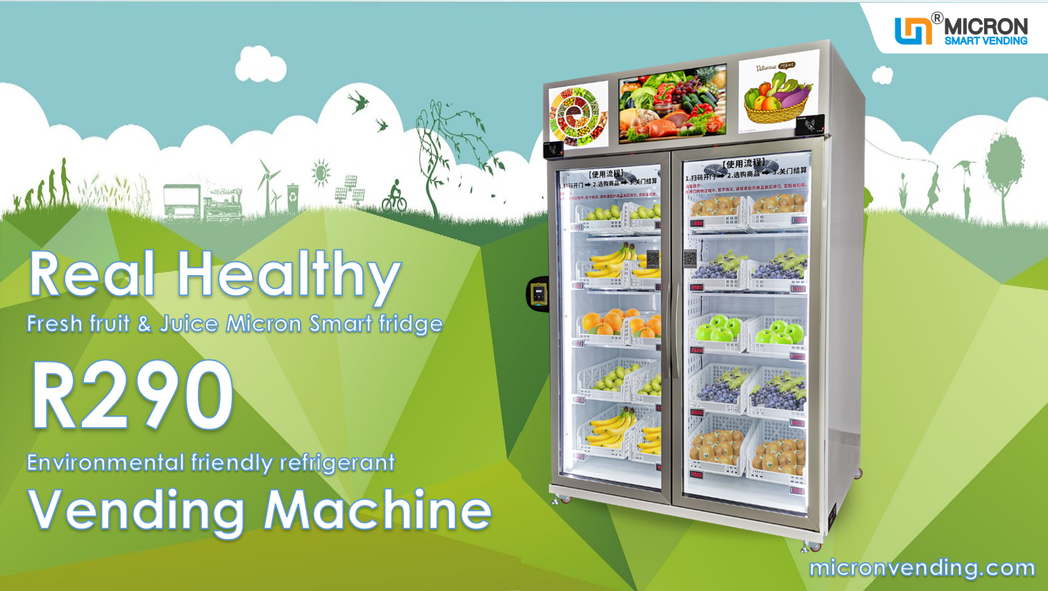 Micron farm produce vending machine can sell vegetable, egg, meat and snack drink micron smart fridge vending machine supplier and manufacturer