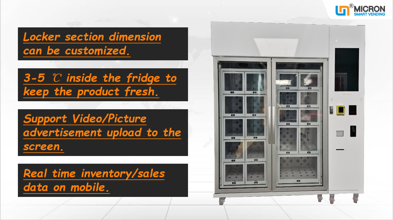 egg locker vending machine with cooling system and card reader, touch screen high-tech vending machine, micron smart vending machine supplier