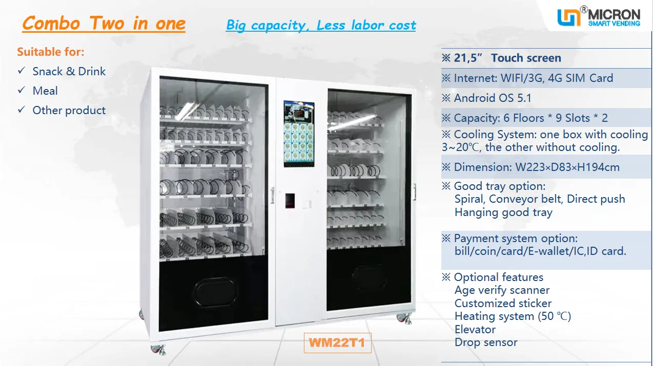 Big capacity vending machine with touch sreen sale snack and drink