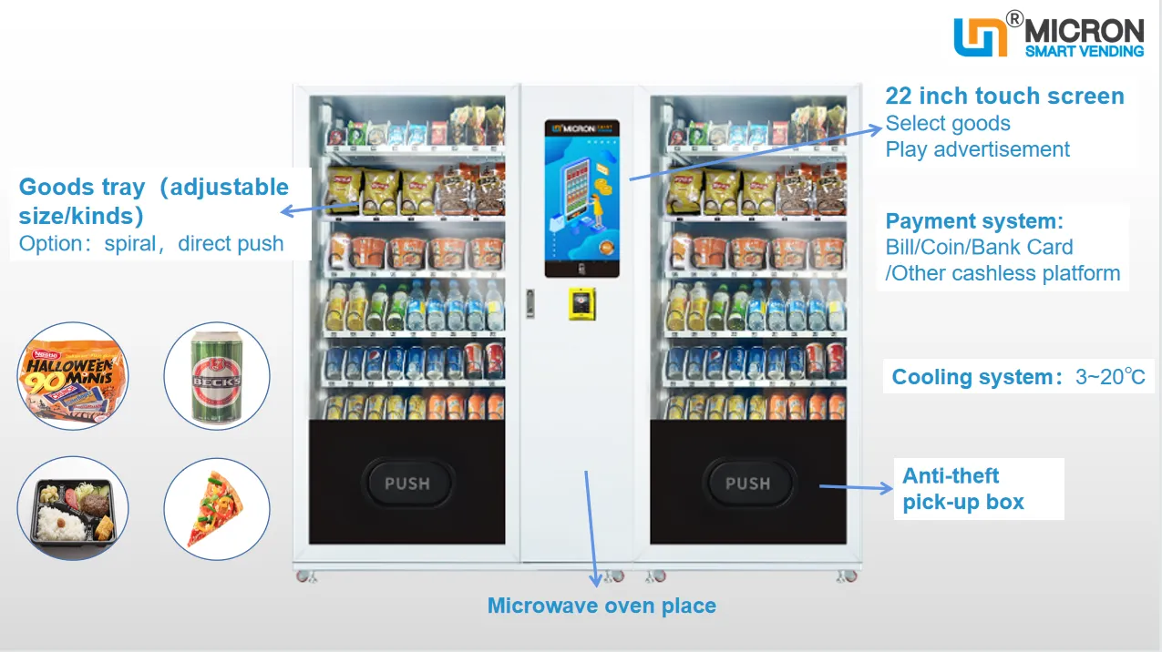 combo meal vending machine big capacity vending machine touch screen vending machine made by Micron smart vending