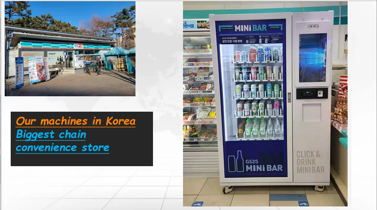 XY elevator vending machine, can dink vending machine, glass bootle vending machine, vending machinein Korea's convenience store