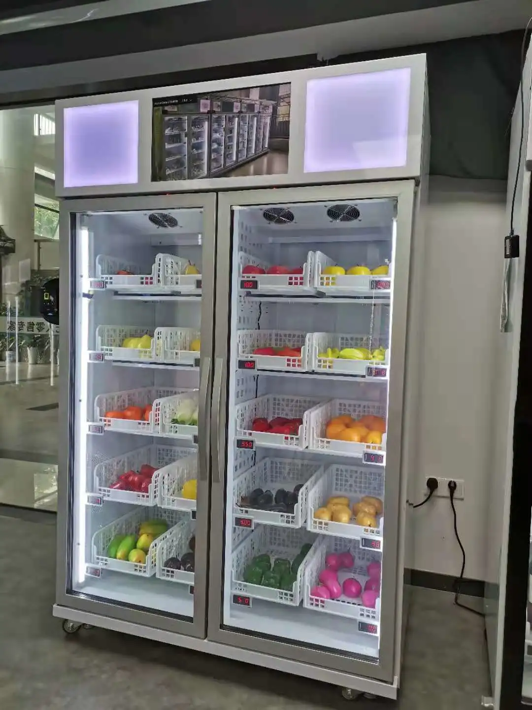 Smart fridge vending machine selling fresh farm produce product