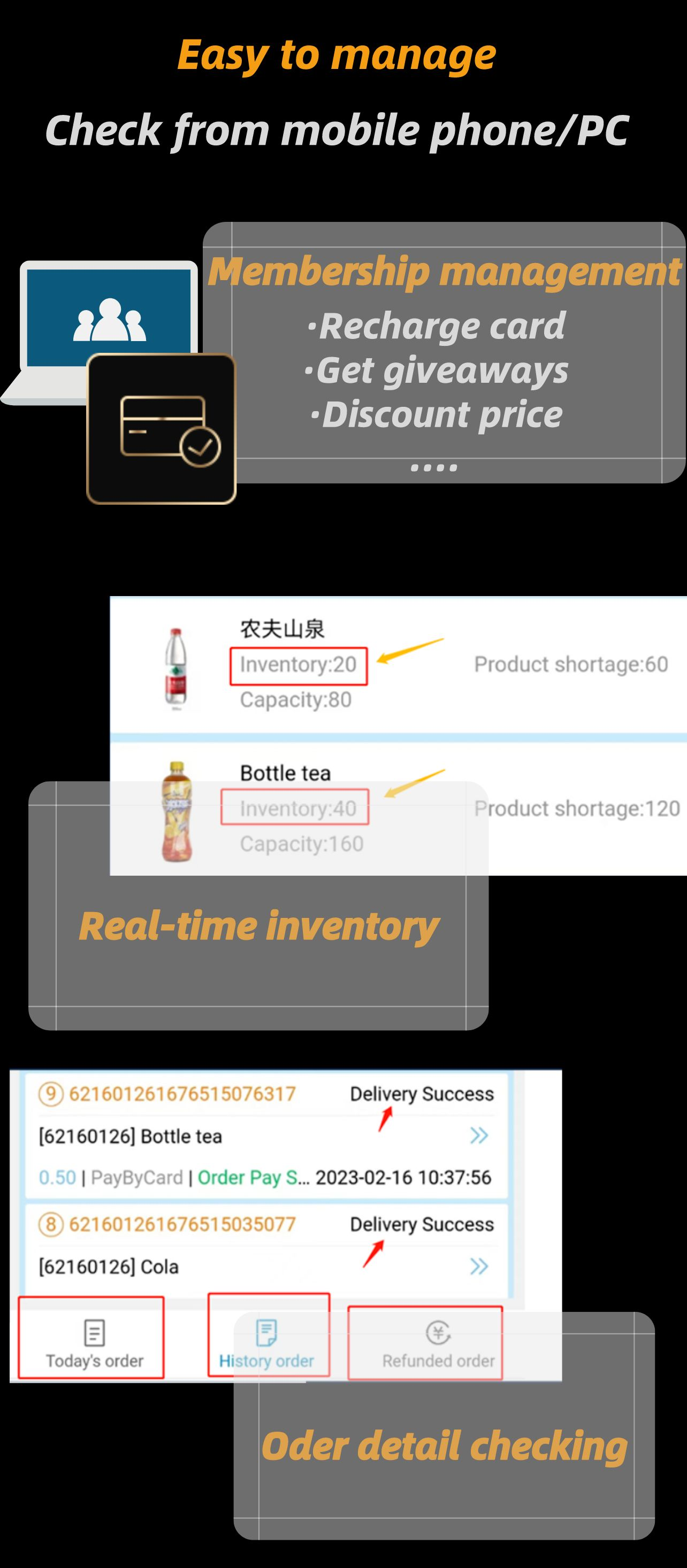 Our cup noodle vending machine is equipped with smart software system, it's easy and convenient to help operator to run the machine, operator can remotely control the machine on the mobile or PC.