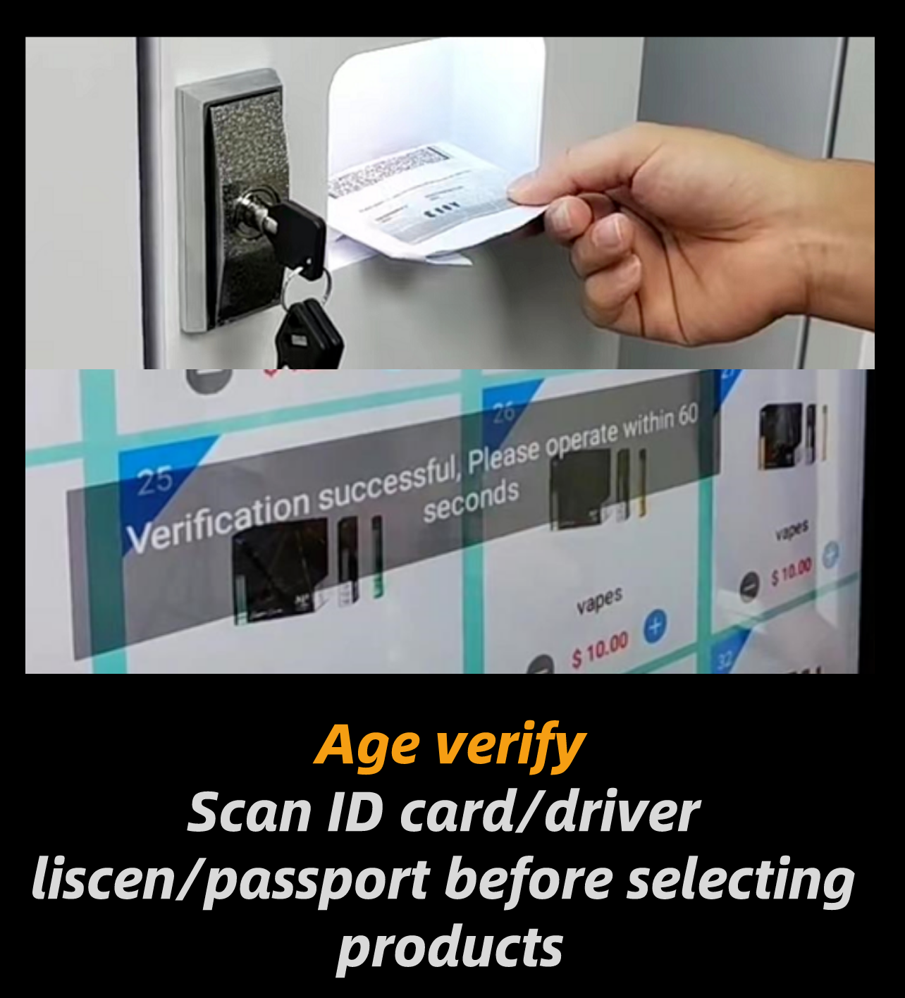 Micron smart e-cigarette vape vending machine with age verify