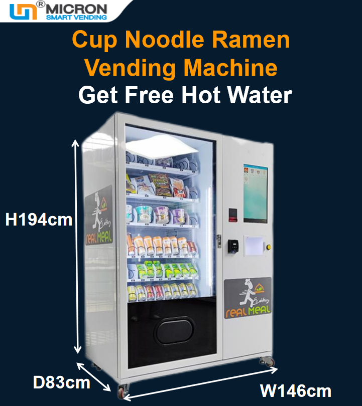 Cup noodle vending machine with hot water supply snack and drink vending machine for sale, it can hold 120-180 cupnoodles