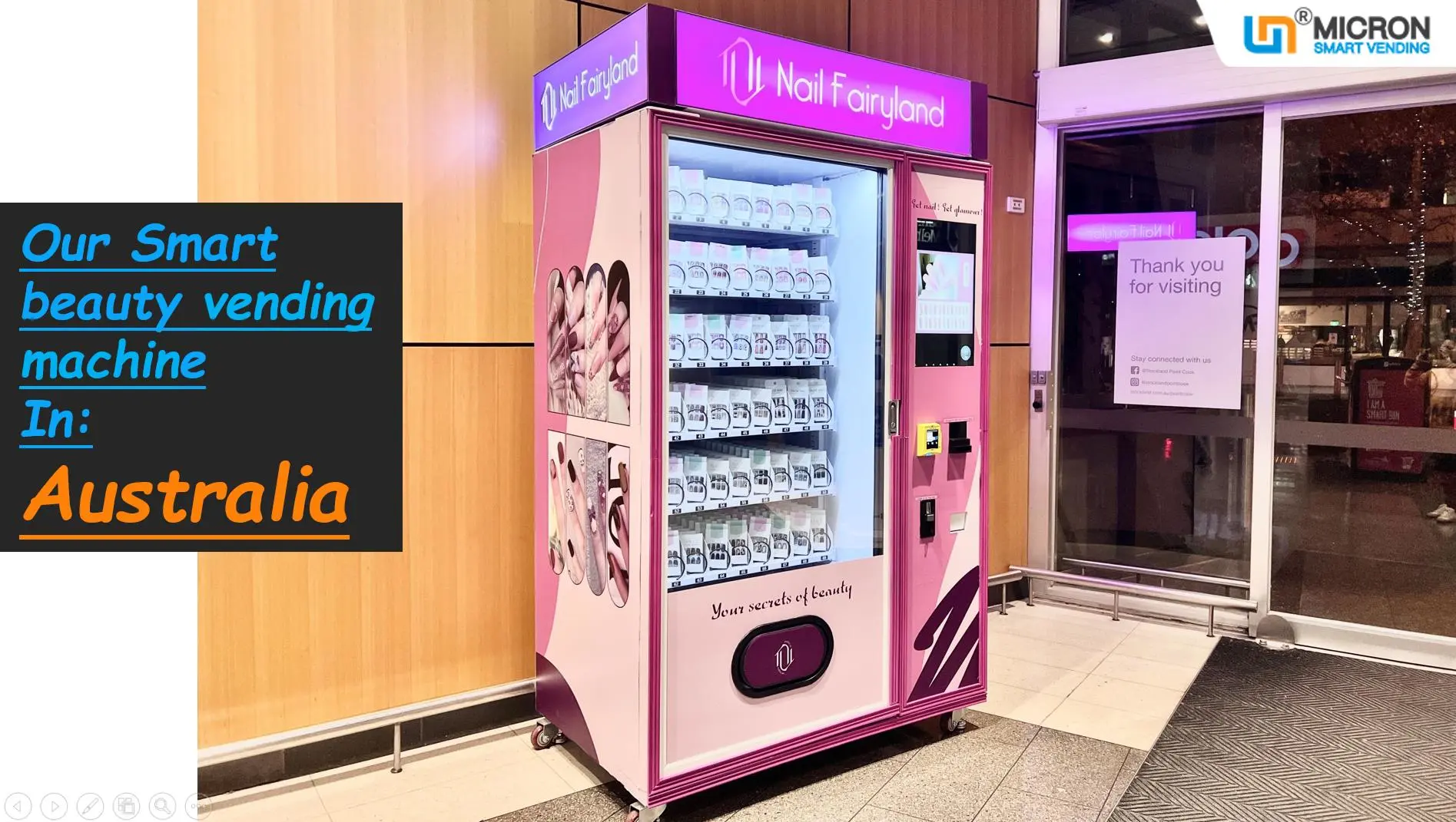 Micron smart beauty vending machine in the shopping mall in Australia。
