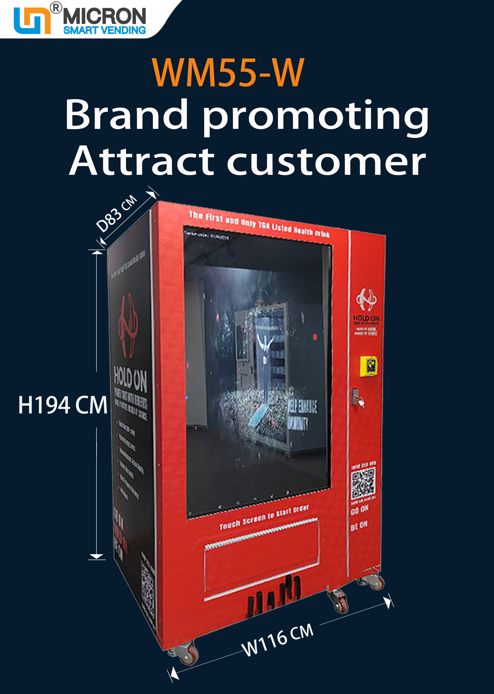 Big touch screen vending machine for sale 55 inch snack&drink in gym support E-wallet payment can play advertisement