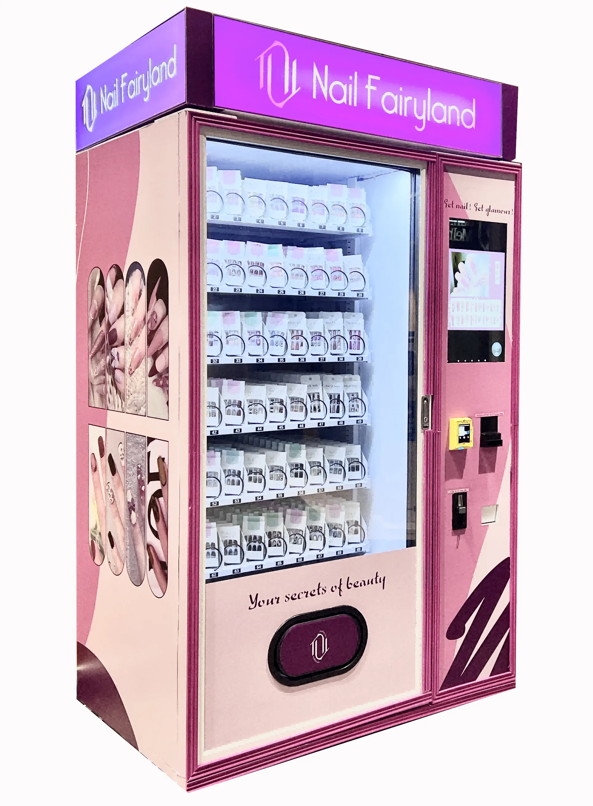 Micron smart false eyelash vending machine can hold 200~500 lashes with affordable price, can sell many kinds of products like lipstick, eye shadow