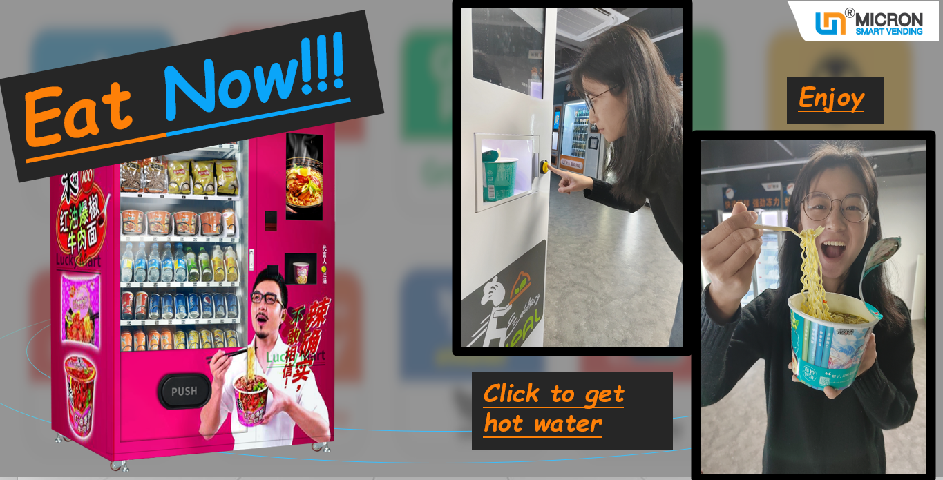Cup noodle vending machine with hot water supply snack and drink vending machine for sale, it can hold 120-180 cupnoodles