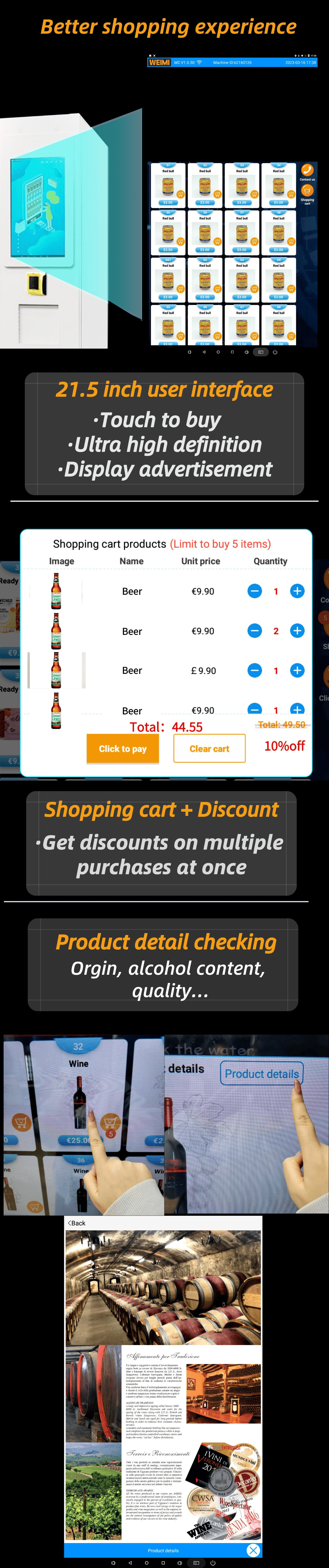Micron smart wine beer vending machine with elevator offer better shopping experience