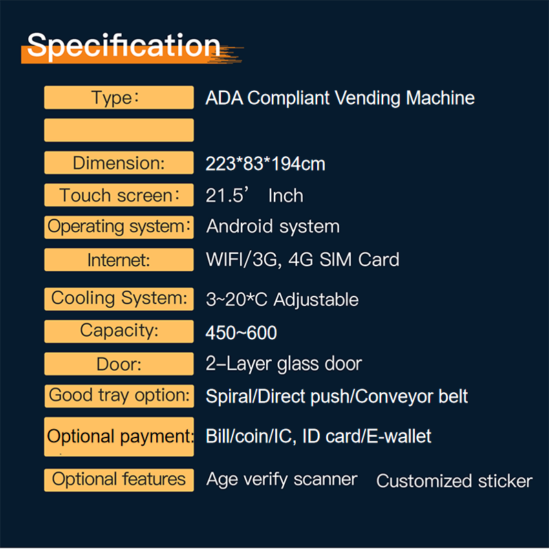 ADA compliant vending machine for selling snack drink with big capacity