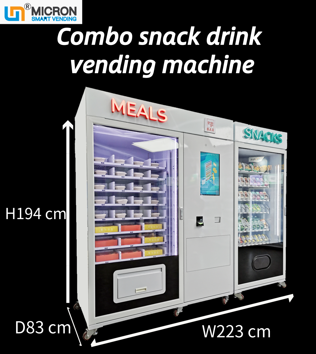 Micron smart meal vending machine can sell snack drink hot food, it's equipped with cooling and heating system