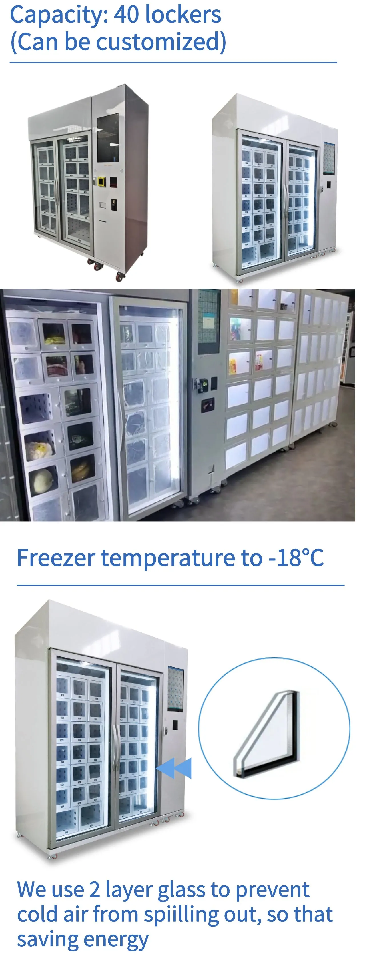 customized vending machine Micron -18℃ frozen meat vending machine with lockers and frozen system, freezer vending machine can sell frozen food, we offer customize service