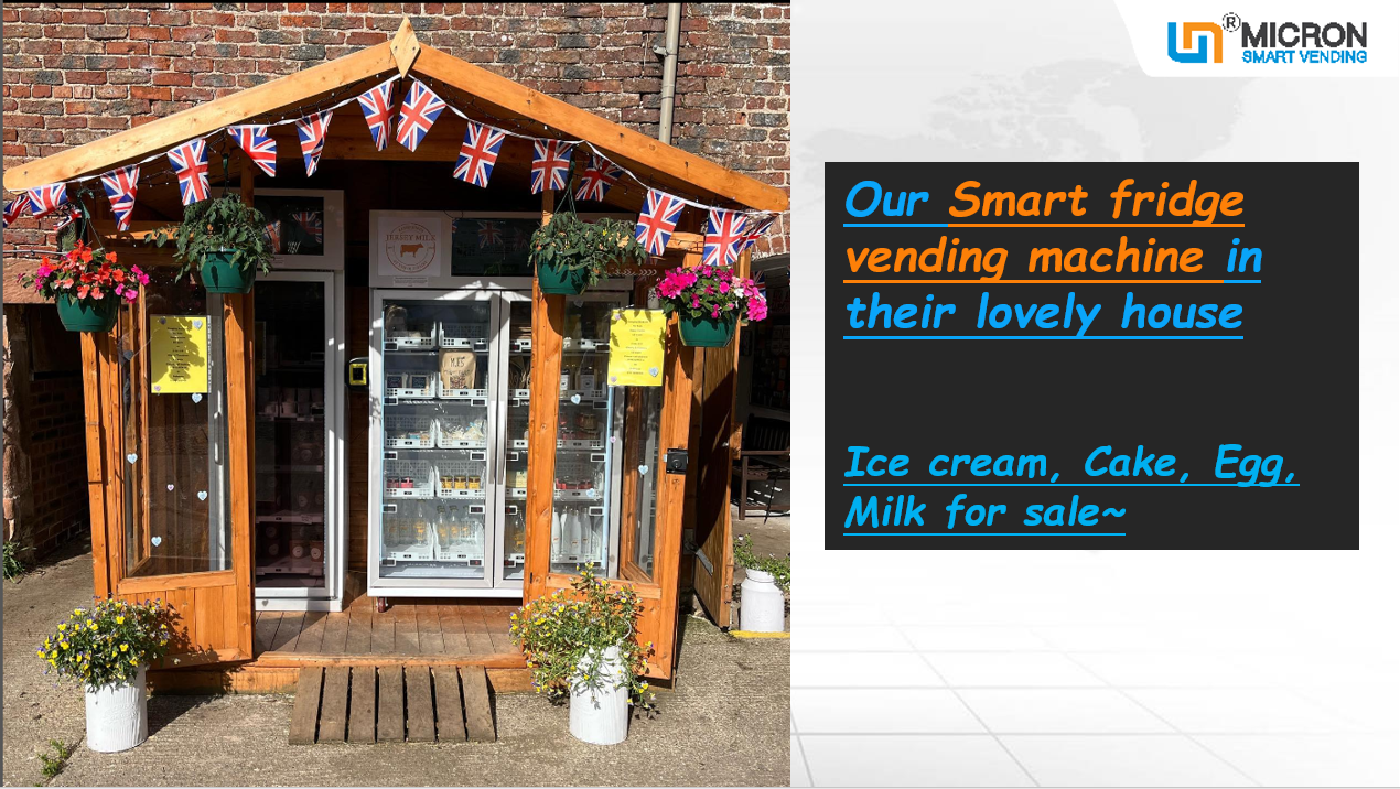 Ice cream vending machine in UK This grab n go smart fridge vending machine is suitable for most kinds of product like snack drink egg sandwich fruit vending machine and glass bottle drink like wine beer, it has cooling system to keep products fresh