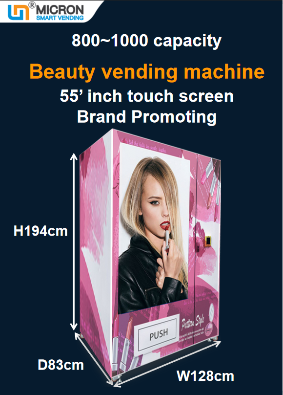 Micron beauty vending machine with various payment system and 55 inch touch screen, big capacity can hold 800 eyelashes