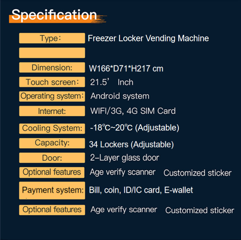Frozen meat locker vending machine -18℃ with freezer and touch screen