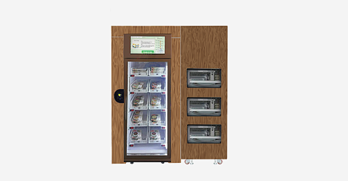 Vending machine for prepared meals with microwave oven