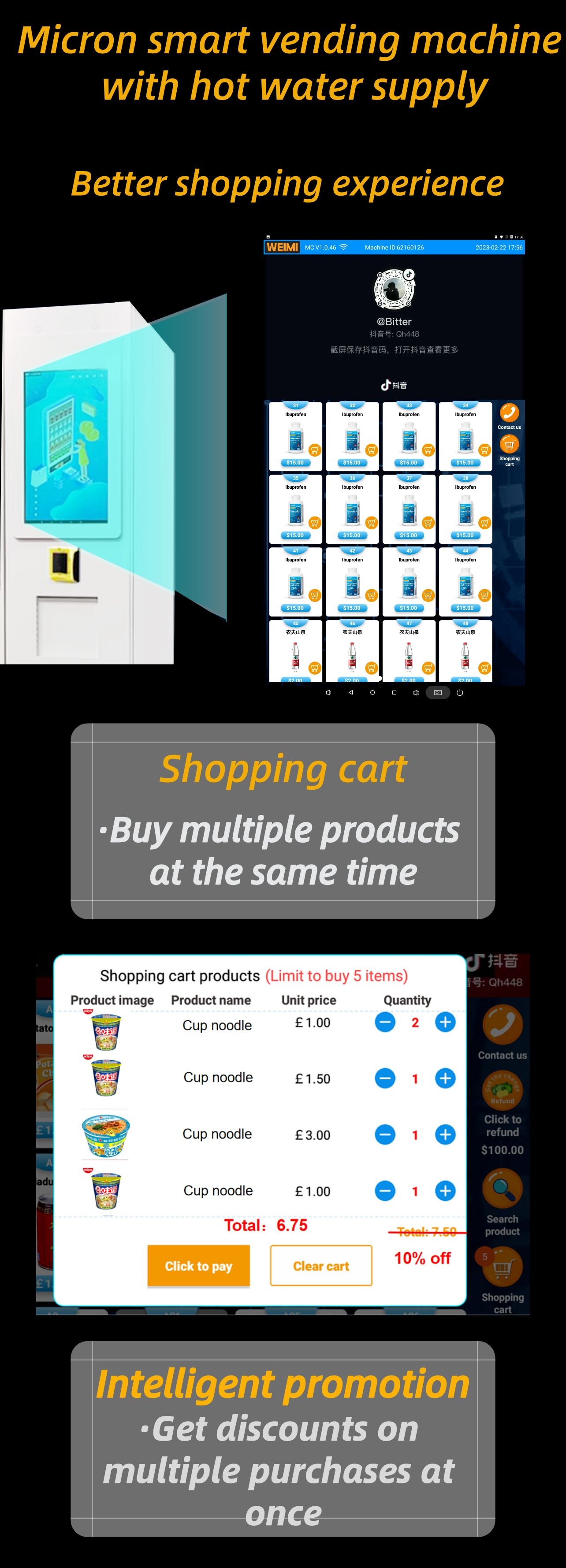 Cup noodle vending machine with hot water supply, we offer customize OEM/ODM service, snack drink vending machine for sale with120-180 cup noodles