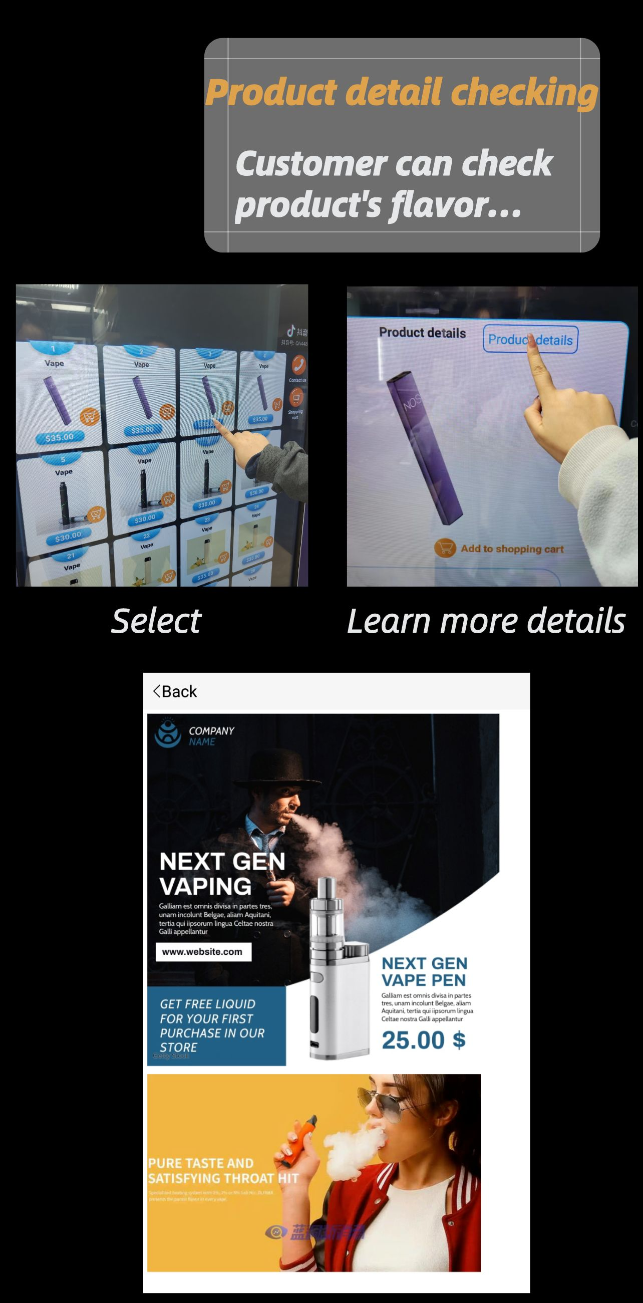 Micron E-cigarette vape vending machine can be hung on the wall in the club, it's a mini vending machine with affordable price. Micron smart vending