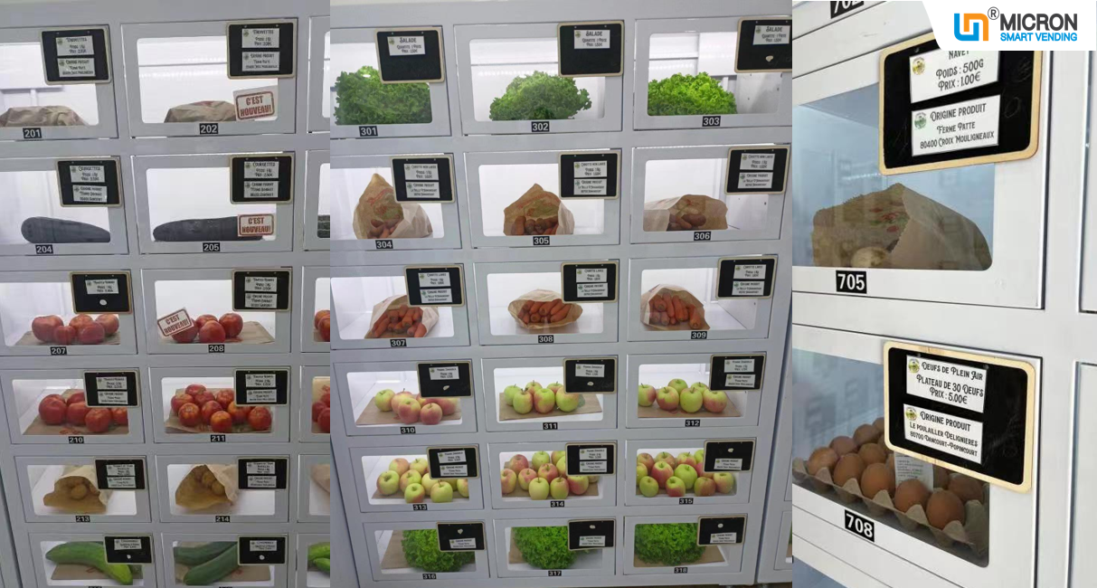 Micron farm produce vending machine can sell vegetable, egg, meat and snack drink micron smart fridge vending machine supplier and manufacturer