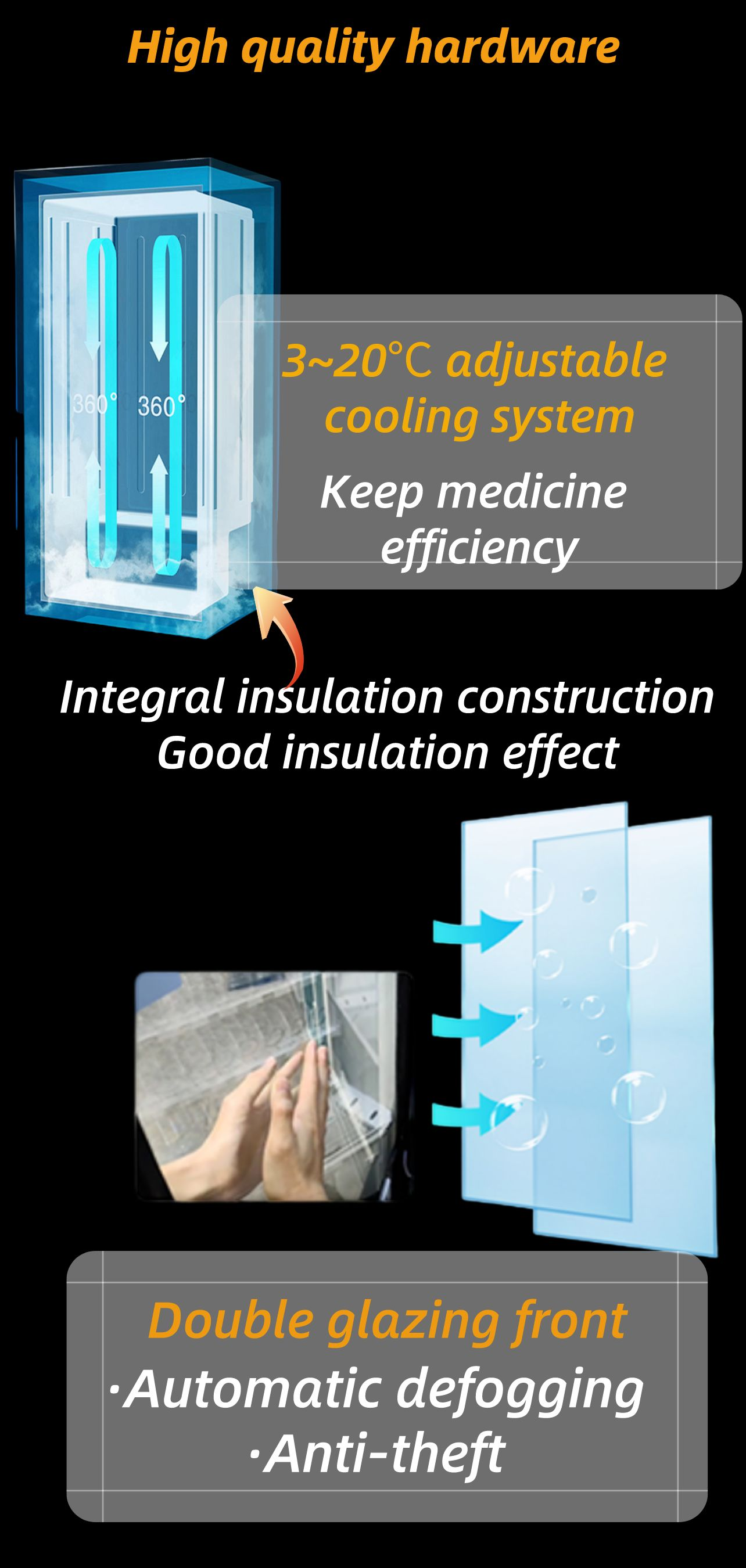 We use high quality hardware for medicine vending machine, integral insulation constraction, it has good insulation effect, the cooling system will keep medicine efficiency.