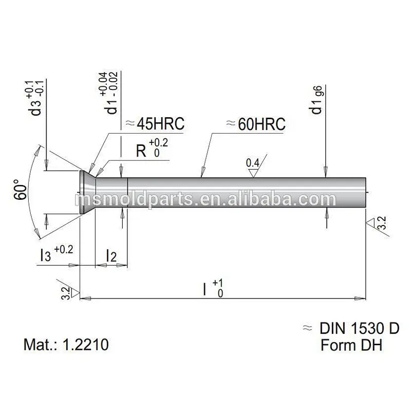 SKD61 ejector pin straight type ejector pin conical head IN Dongguan