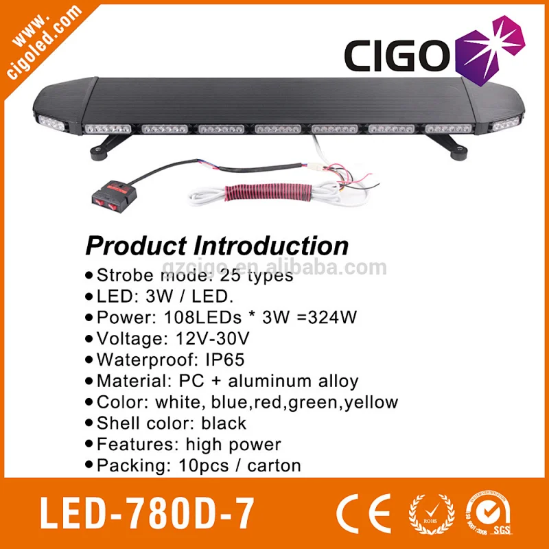LED-780D-7 high power police emergency led light bar 12-30V light bar 324 W yellow white vehicle car truck emergency
