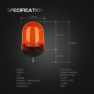 LED-03H-4  Amber LED 80-5730 LEDs 10-30v led strobe light beacon  With Support  For Crane
