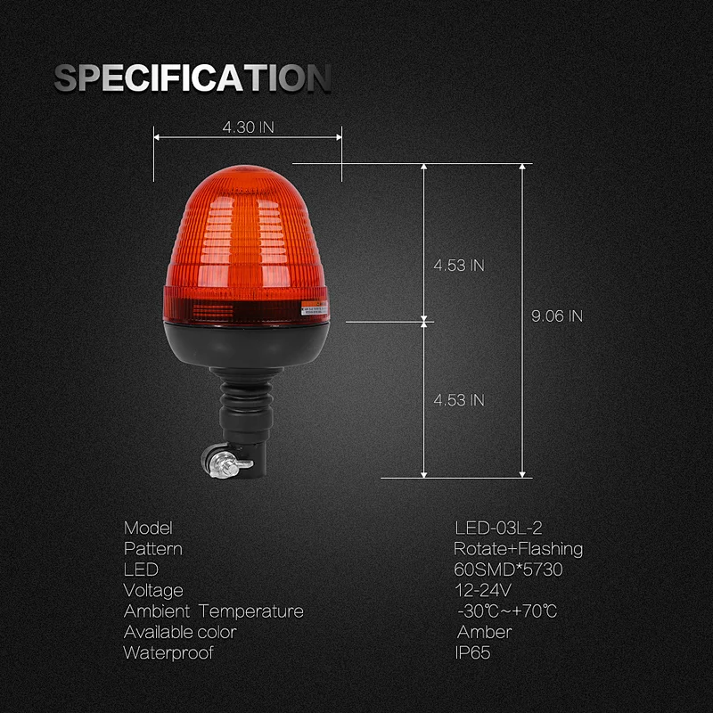 LED-03L-2 Amber LED 60-5730 LEDs strobe beacon light  With Support  For Heavy Machine