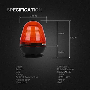 LED-03W-2 Amber  LED 60-5730 led rotating beacon light With magnet For Engineering vehicle