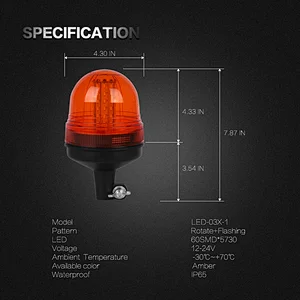 LED-03X-1 Amber LED 60-5730 LEDs Strobe Warning Beacon Light  With Support  For Heavy Machine