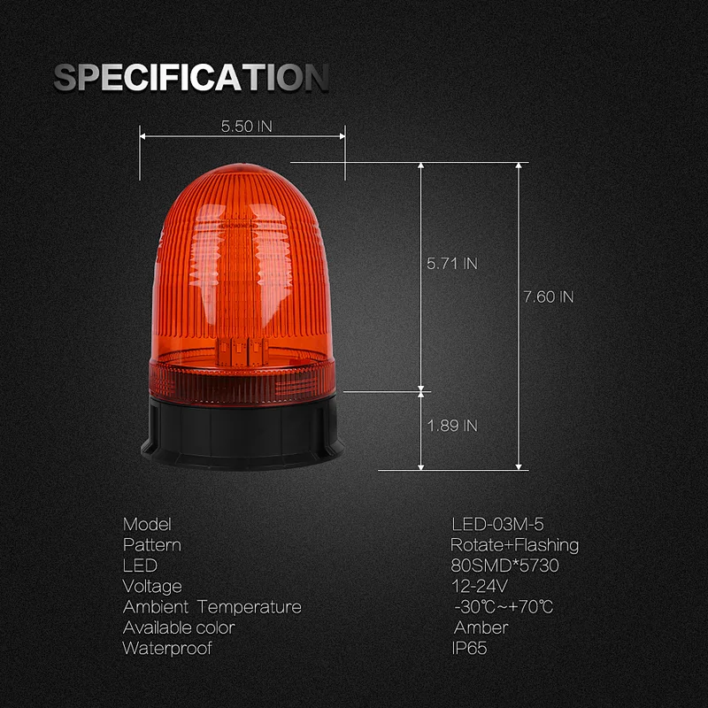 LED-03M-5 Amber LED 80-5730 LEDs emergency warning rotating strobe beacon light for truck