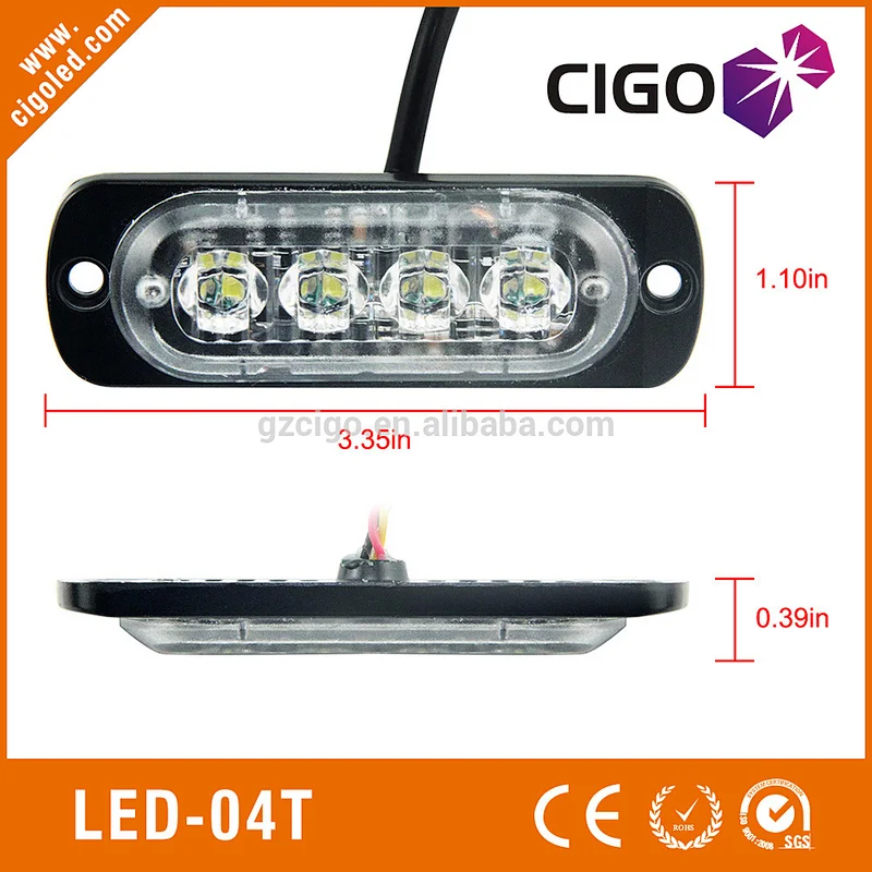3W per LED LED-04T slim emergency lights for vehicles 12-24V 4 pcs leds car led strobe grill lights
