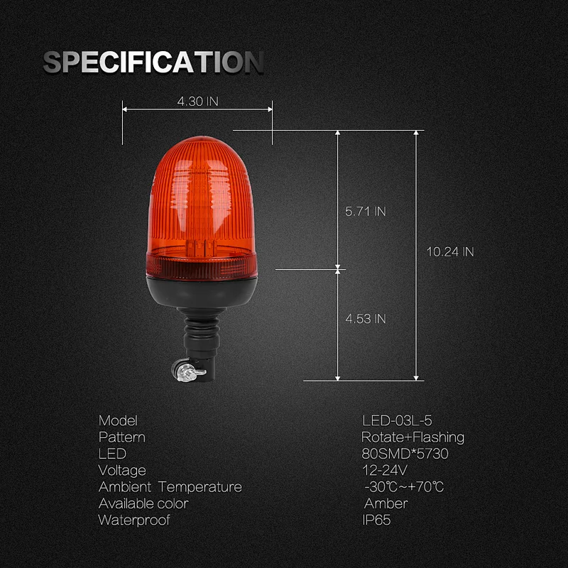 LED-03L-4  Amber LED 80-5730 led strobe rotating warning beacon light  With Support  For Crane
