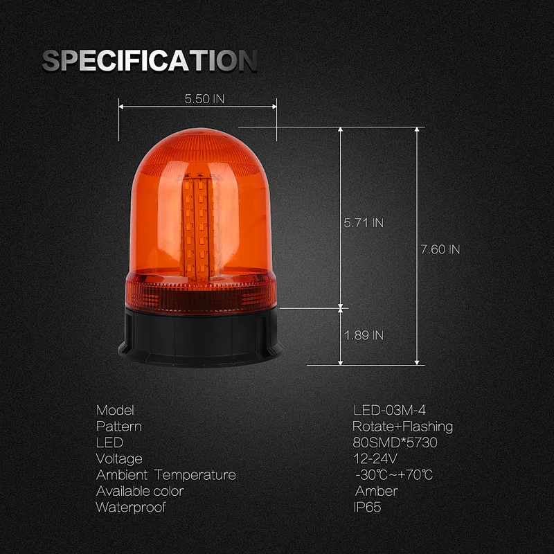 LED-03M-4 Amber LED 80-5730 LEDs magnet strobe beacon light for truck