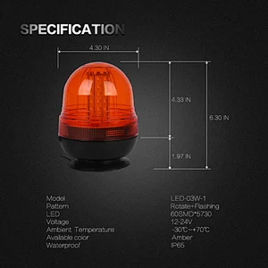 LED-03W-1 Amber  LED 60-5730 LEDs Road Rescue Warning Light With magnet For Engineering vehicle