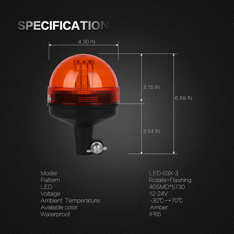 LED-03X-3 Amber LED 40-5730 amber led beacon lights  With Support  For Heavy Machine