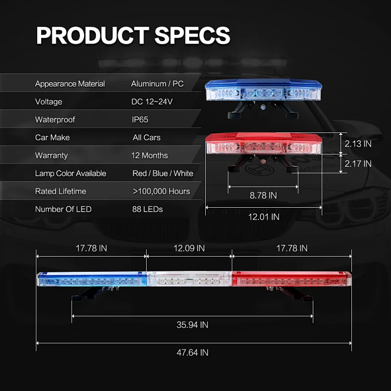 LED-8100L 1.2M amber strobe warning led Police lightbar